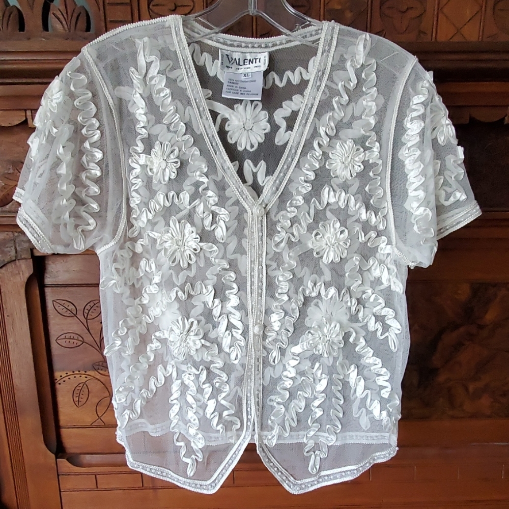 Valenti Beaded White Lace Top S